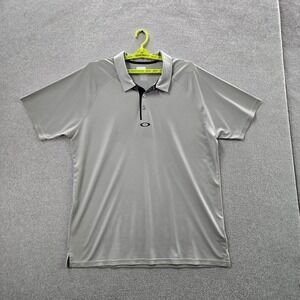 Oakley Men Polo XXL Gray Activewear Button Logo Short Sleeve Golf Performance
